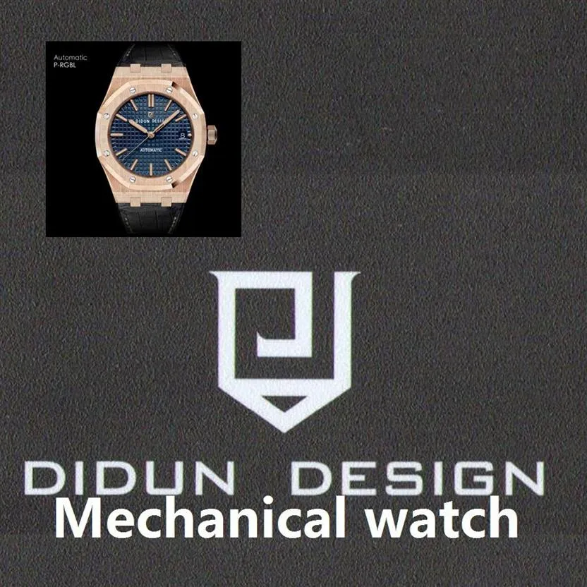 DIDUN Men Watches Top Mechanical Automatic Watch Rosegold Male Fashion Business Watch Leather Strap Wristwatch316Q