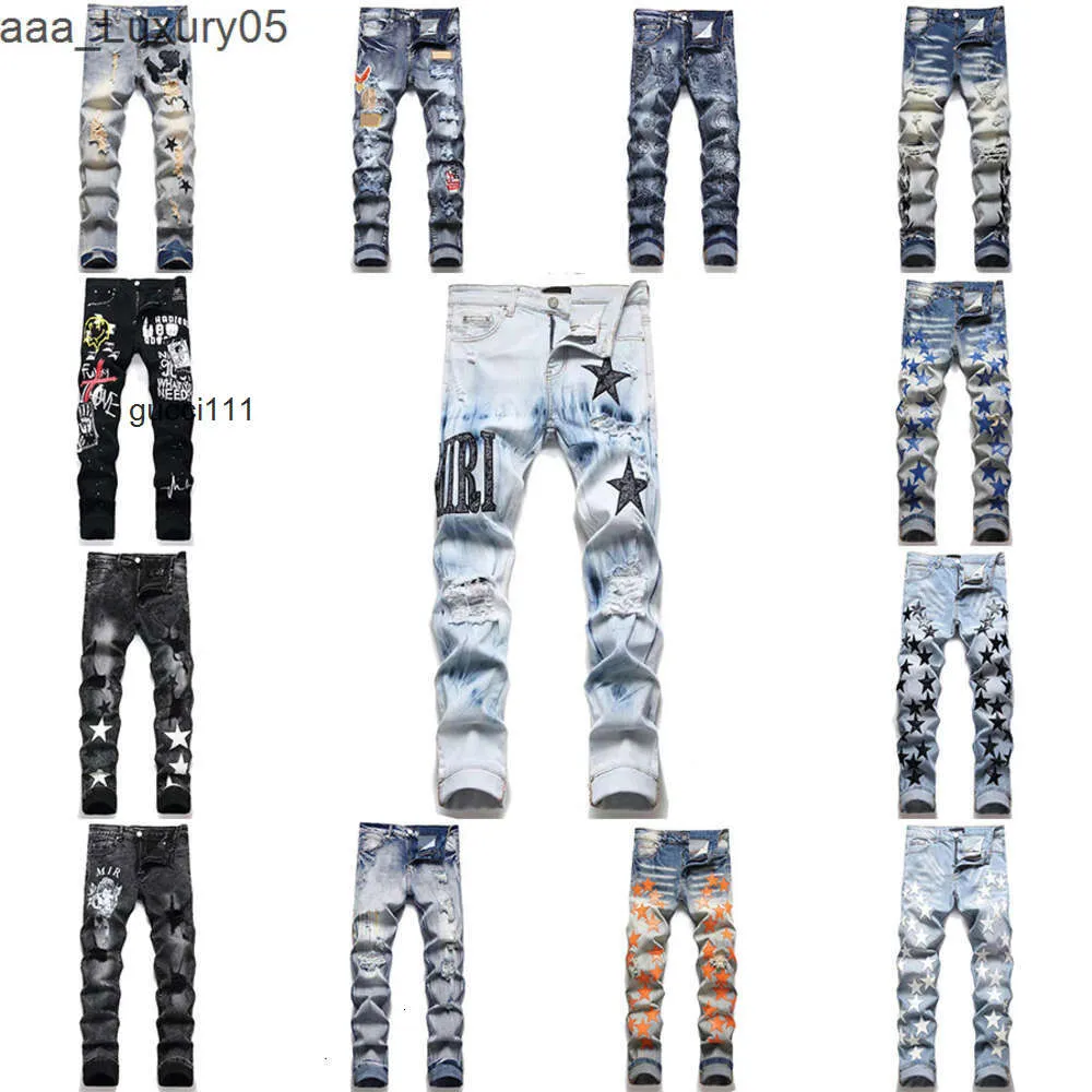 heren amari amirl Borduren amirlies am Paars amis imiri amiiri Jeans AM 15 broek syles ontwerper voor Heren Jeans High Womens Street Oversize Ripped Patch Hole De LW82