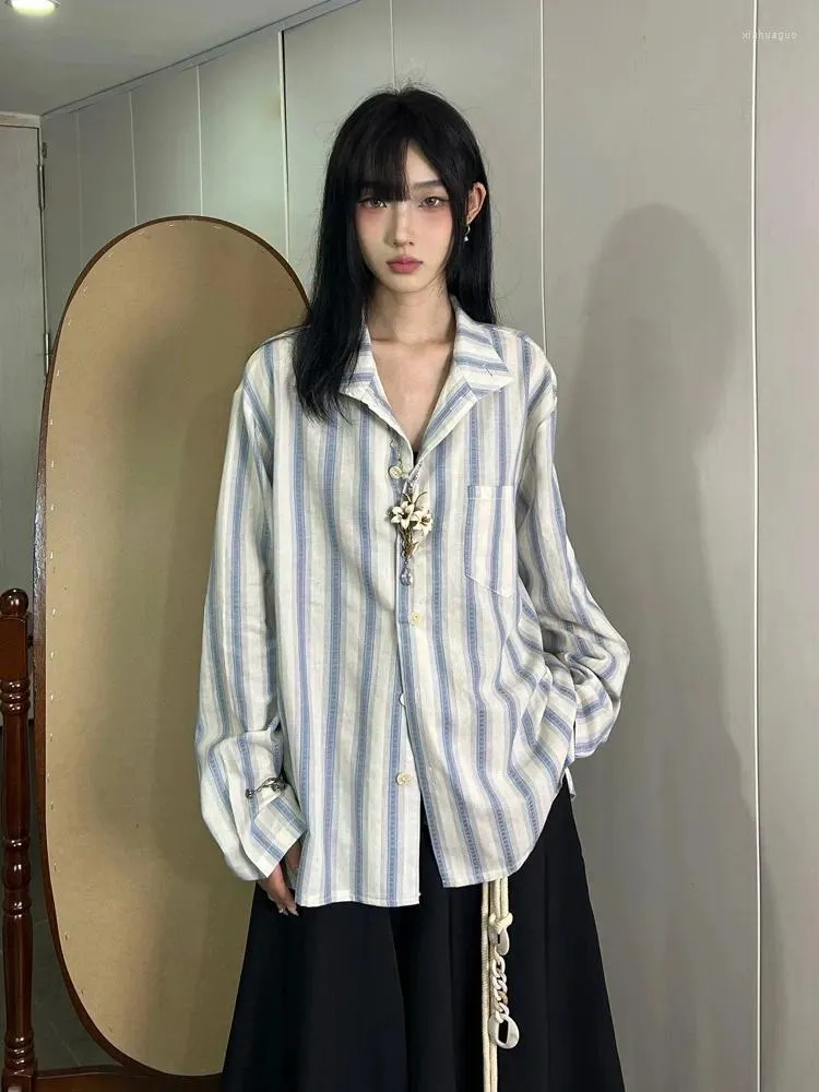 女性用ブラウス日本のレトロなストライプシャツデザインセンスニッチ中国語ユニセックスウェアシニア
