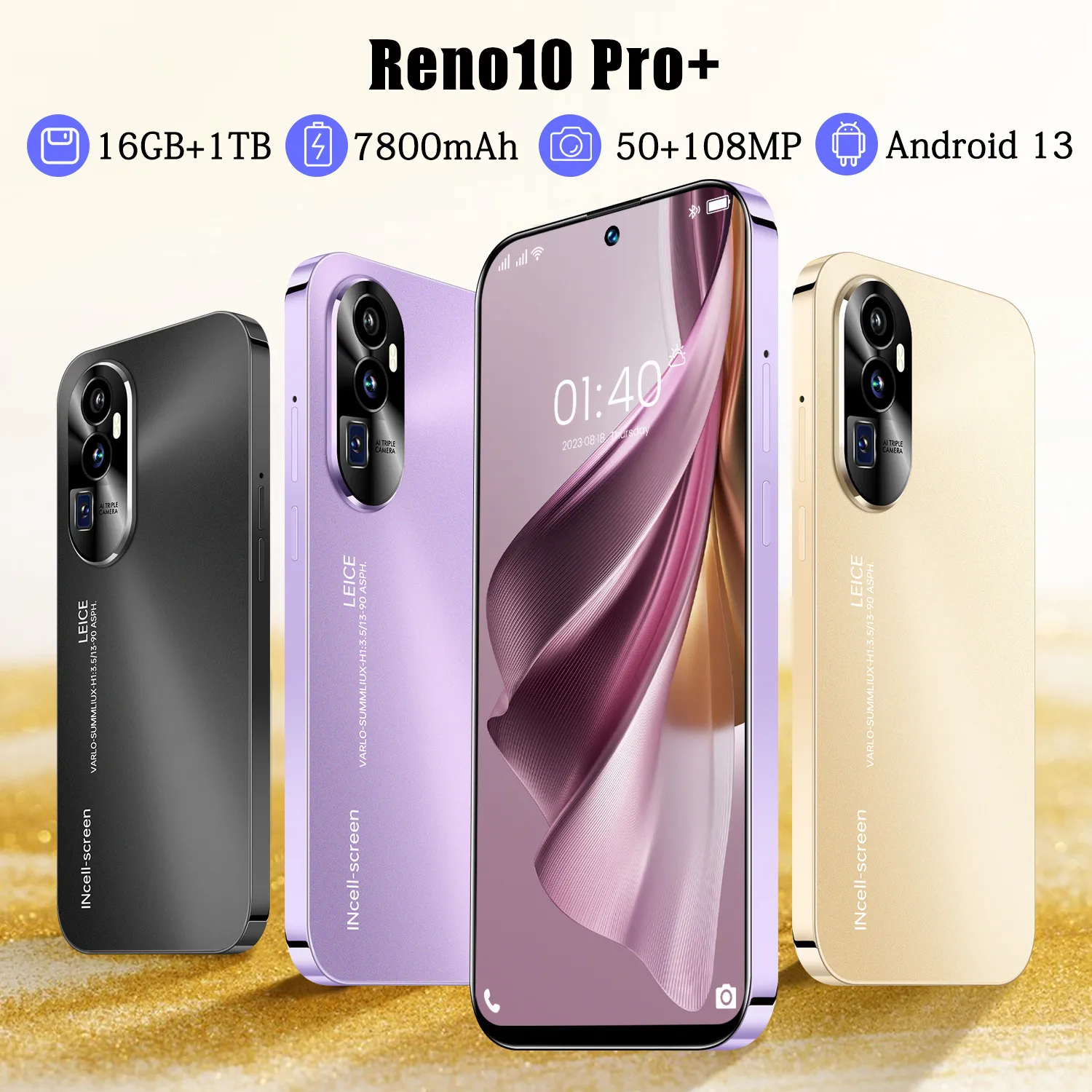 Reno10 Pro+ Mobile 6,6-Zoll-Android-Smartphone 2 GB + 16 GB 7800 mAh 2G 3G-Mobiltelefon