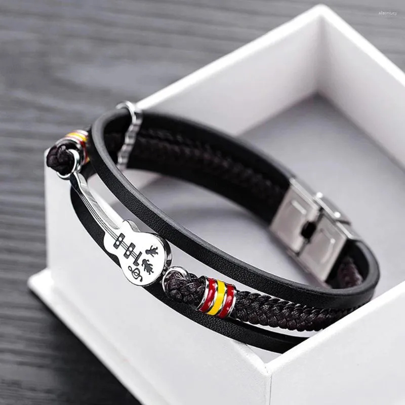 Bracelets de charme PU Bracelet Hommes Punk Multicouche Noir Tricoté Pour Les Femmes