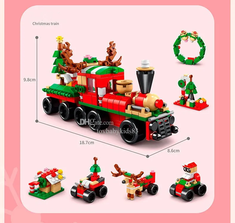 Aangepast speelgoed Build Block Santa Toy Claus Kerstcadeau Idee Bouwstenen Bouwbeen Kersttrein Set Model Build Kit Kerstbuild Blok Toy voor kind Kerstbloxk