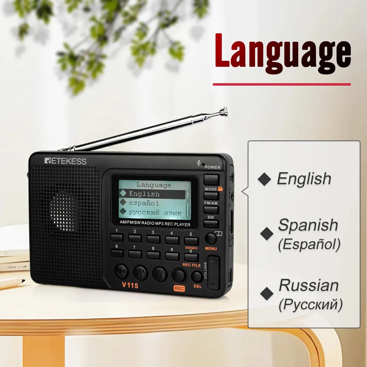 Radio Portable AM/FM/OC (ondes Courtes) - Tuner Numérique, écran Rétroéclairé, Haut-parleur 5W, Alimentation Piles/DC