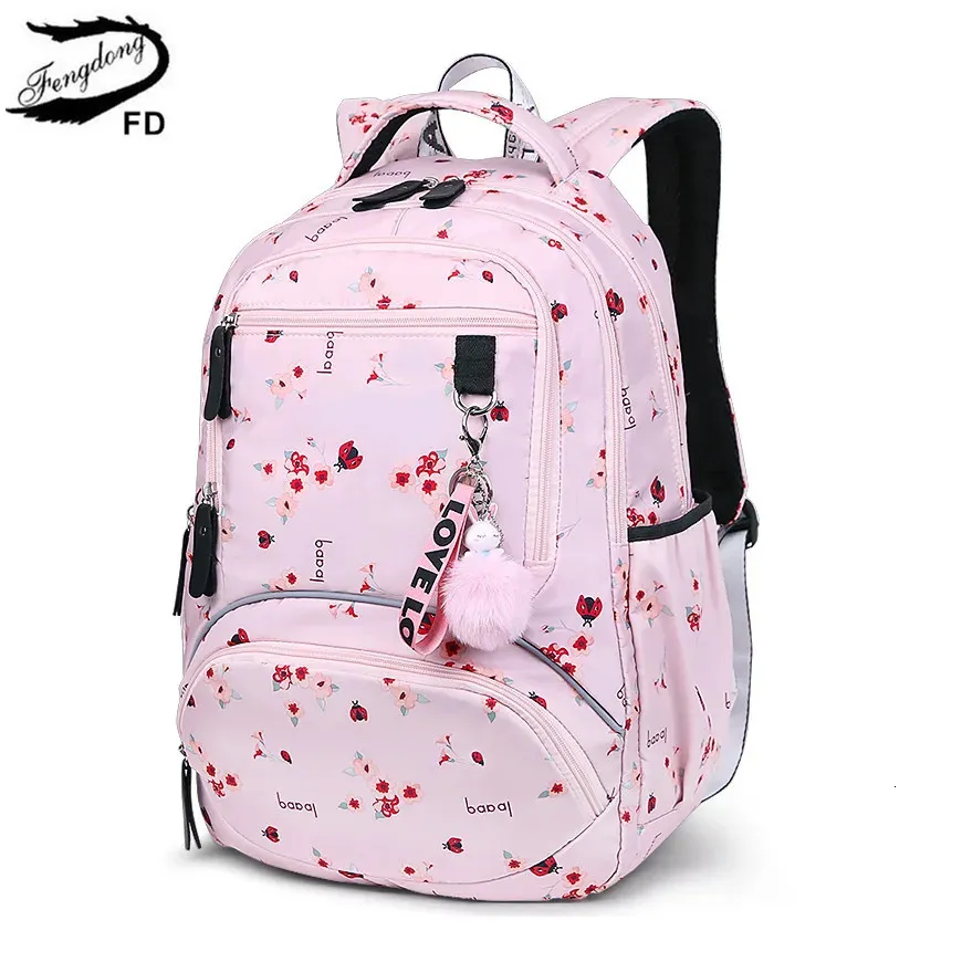 School Bags Fengdong kids waterproof school backpack for girls school bags cute ballon printing laptop backpack children backpacks schoolbag 231219