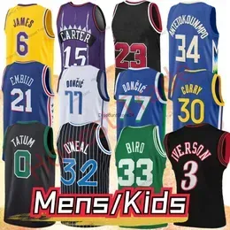 Men Kids Jersey 33 Larry Bird Vince Carter Allen Iverson James Doncic Tatum Giannis Antetokounmpo Mens Shirts Short sleeve Boys Jer````Jerseys