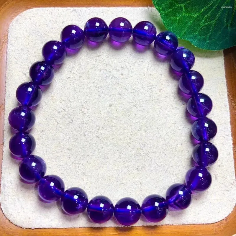 Link-Armbänder, 8 mm, natürliches Amethyst-Armband, Stein, Kristall, Damenmode, Schmuck, Einzelkreis, elastisches Seil, Geschenke