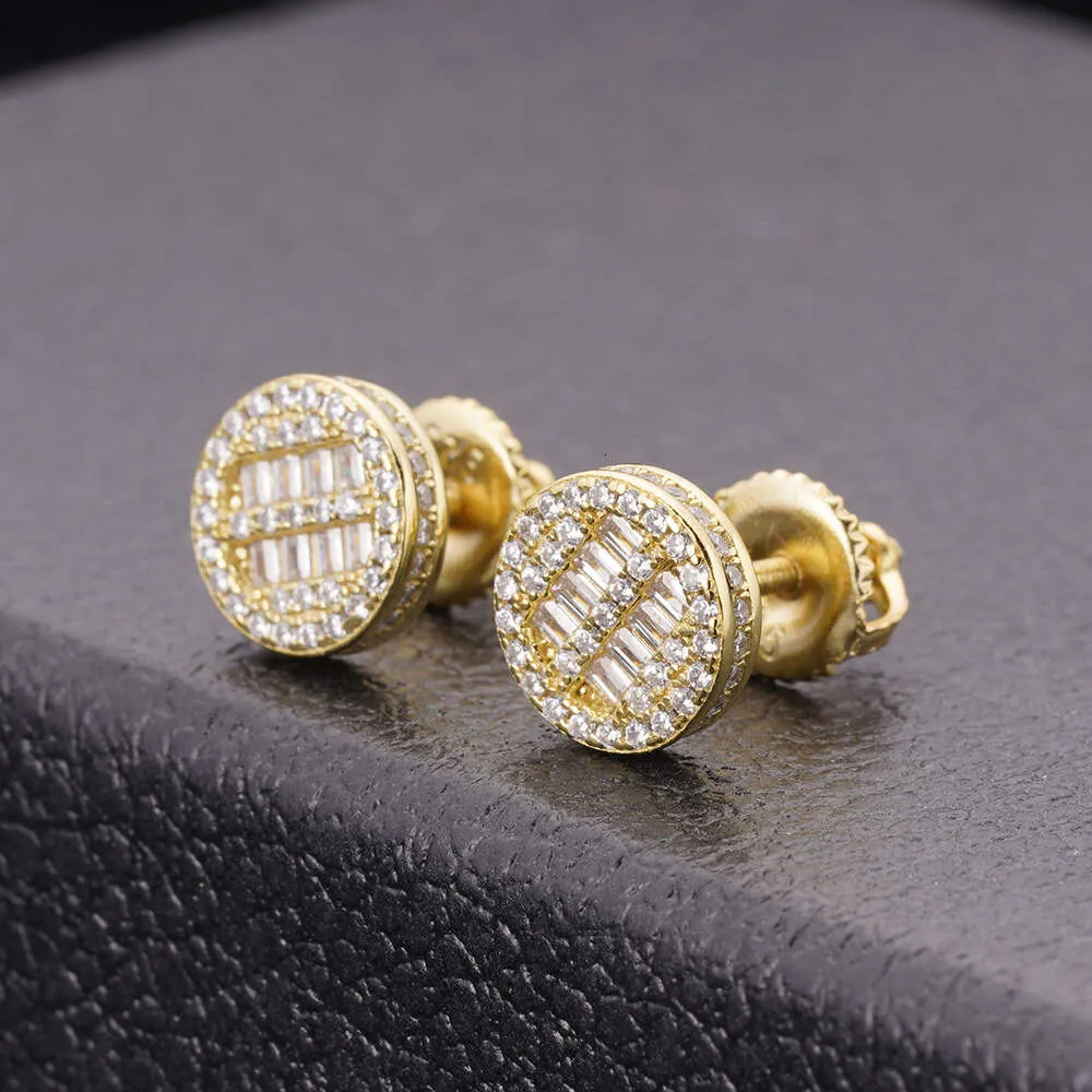 Bijoux fantaisie Hihop prix de gros Baguette 5a Zircon diamant 925 en argent Sterling forme ronde boucles d'oreilles