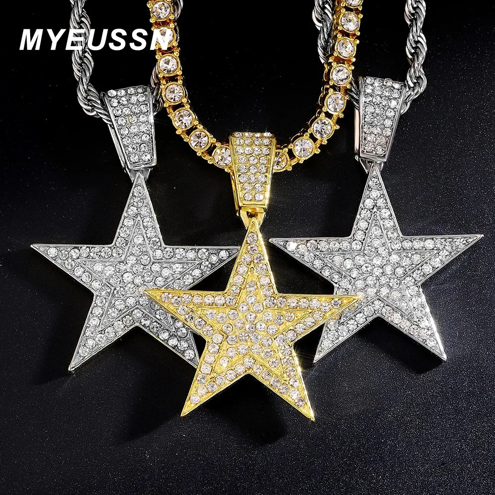 Caixas de jóias Moda Iced Out Chain Colar Pingente Pingente Pentagrama Chain Chain Color Gold Tennis Chain Hip Hop Jewellery for Men Women Gift 231219