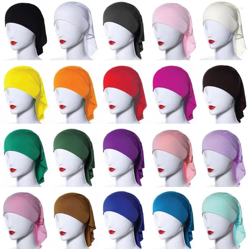 Ethnic Clothing Muslim Arab Women Solid Color Modal Hijab Inner Scarf Shawl Turban Islamic Lady Beveled Tube Cap Nun Sister Headwear