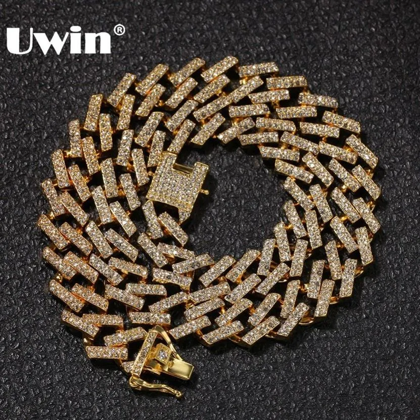 UWIN – colliers à maillons cubains pour hommes, chaînes à maillons glacés, 15mm, strass multicolores bleus et noirs, bijoux hip hop pour hommes, T2264i