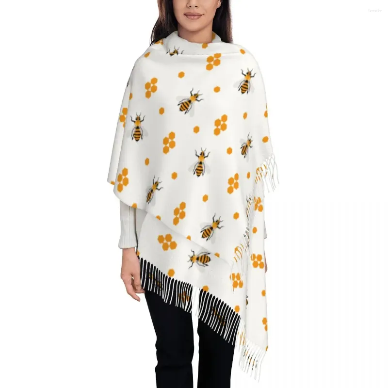 Шарфы Шарф с пчелами и насекомыми для женщин, зимне-осенние кашемировые шали и накидка, милый длинный золотой мультяшный шарф с кисточкой, повседневная одежда