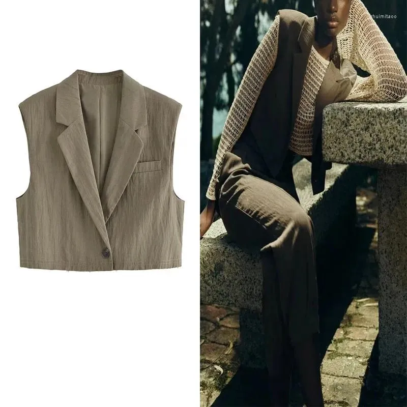 Gilet da donna Gilet corto per donna Colletto con bavero con spalline Top Moda senza maniche Office Lady Commute Button