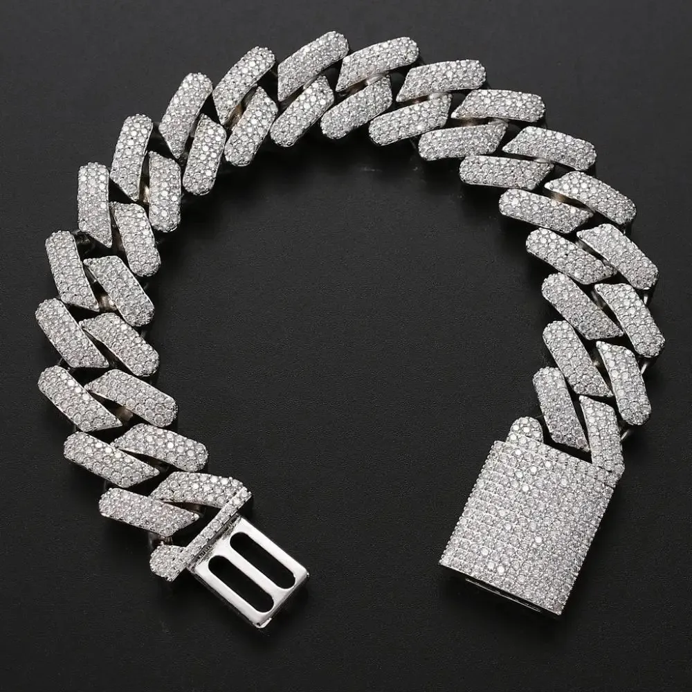 Bracelets de charme HOYON 20mm luxe 3 rangées Lab CZ chaîne cubaine Bracelet pour hommes S925 argent plaqué or 18 carats bijoux Hip Hop Rock bracelets 231218