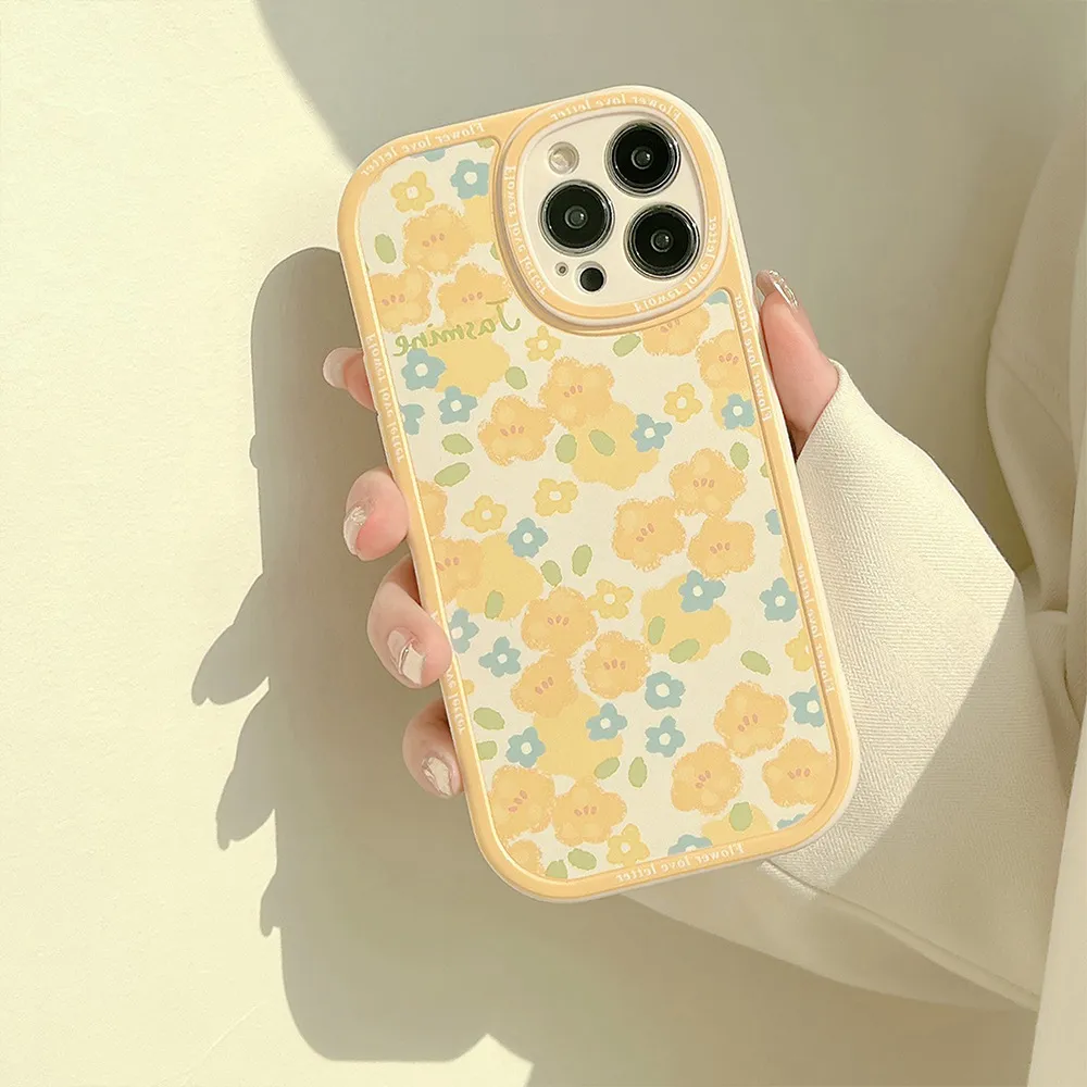 Gele Bloemen Matte Cases Voor iPhone 15 14 11 13 12 11 Pro Max Back Cover 15promax 14pro Zachte Mobiele telefoon Case Bumper 