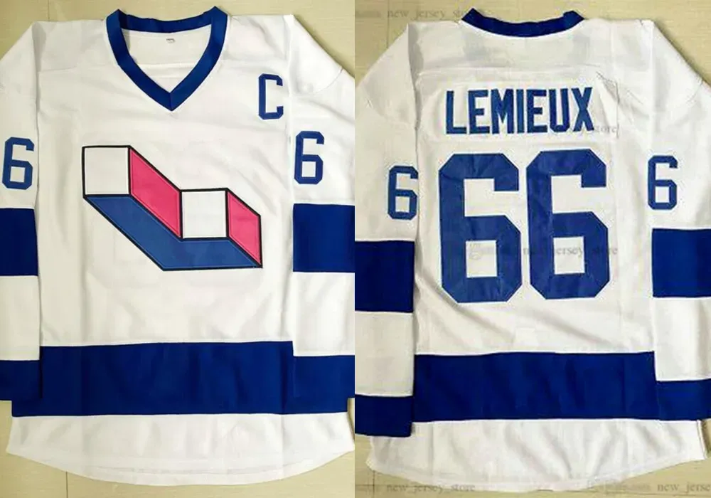 Film Hockey sur glace LEMIEUX 66 maillots de Hockey claque tout cousu couleur blanche à l'extérieur respirant Sport vente de haute qualité 64