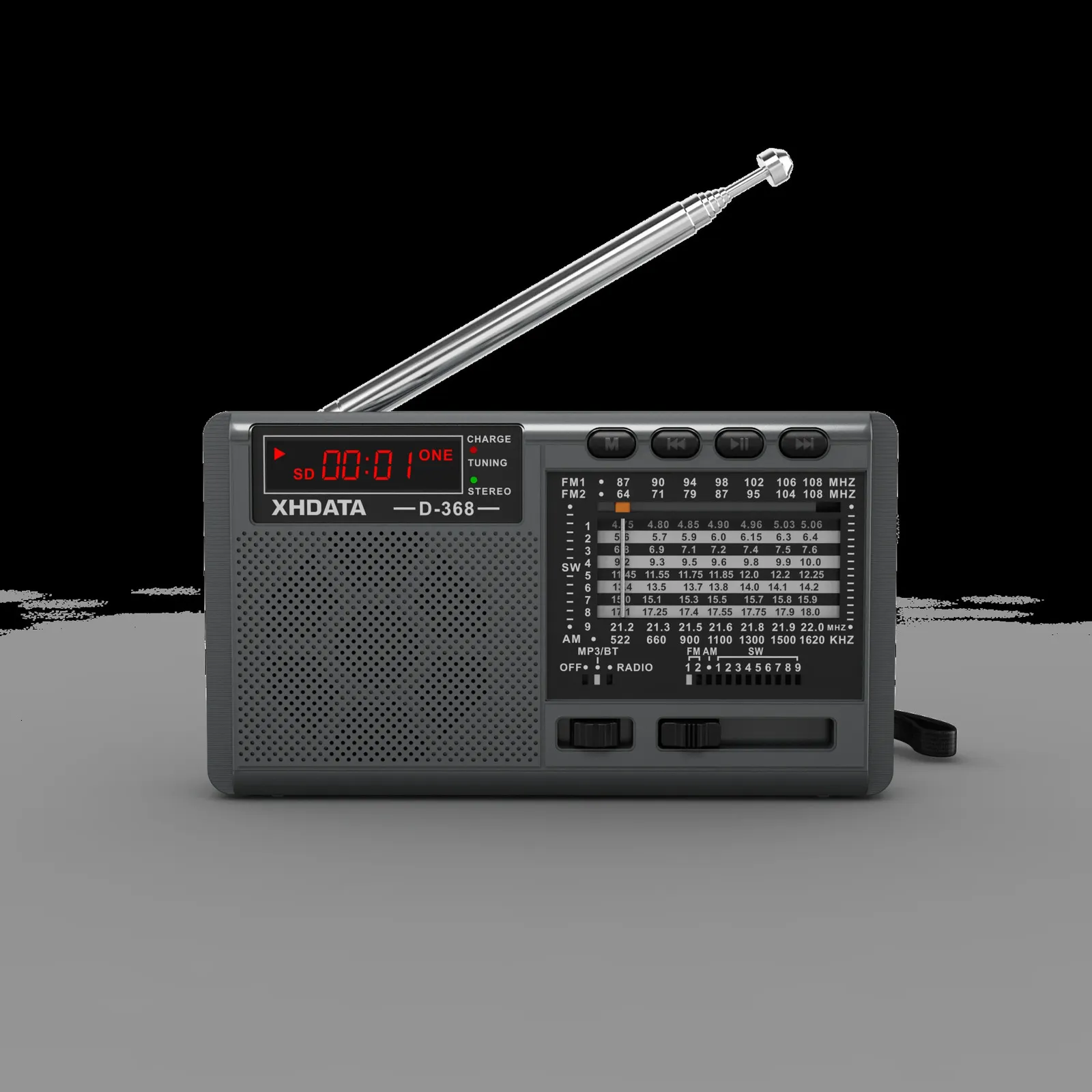 Radio Xhdata D-368 FM Radio BT Portable AM ​​FM SW 12 pasmowe stereo odbiornik radiowy bezprzewodowy kieszonka Bluetooth kompatybilna z Bluetooth USB TF MP3 odtwarzacz 231218