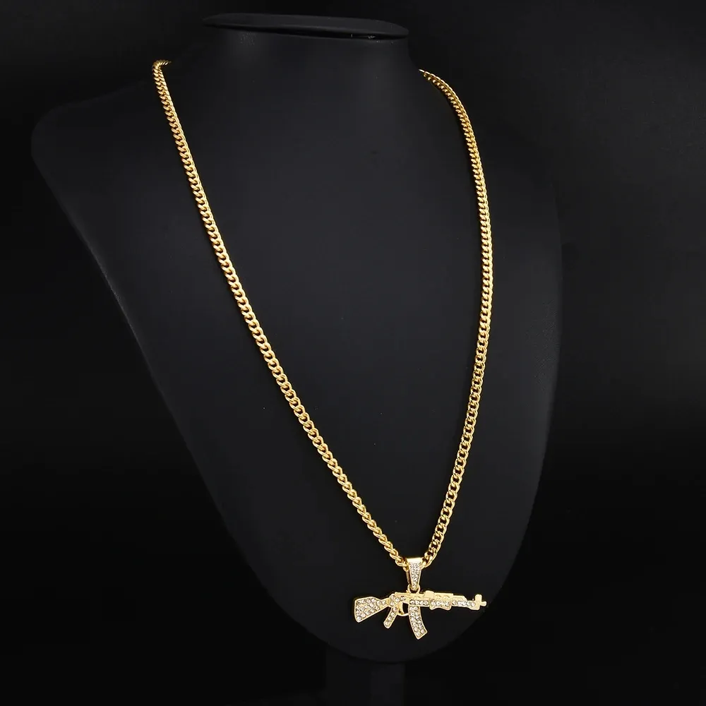 Mode kettingen pistool hanger kristal strass ketting mannen punk sieraden