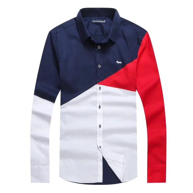 Męskie koszule 2023 Patchwork Men Bawełniany długi rękaw Harmont Męska bluzka Blaine Camisa Masculina Homme