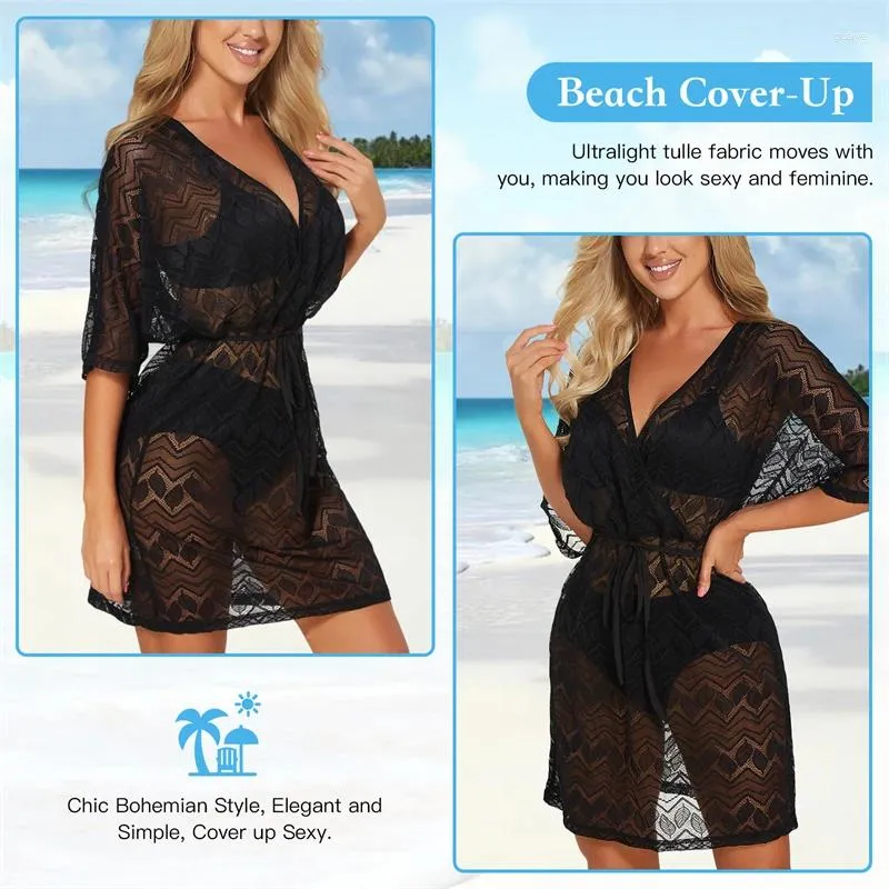 Costumi da bagno da donna Costumi da bagno sexy da donna in pizzo con cinturino in vita bikini da spiaggia Camicia con protezione solare Costume da bagno estivo Copricostumi Costume da bagno a rete Tunica da spiaggia