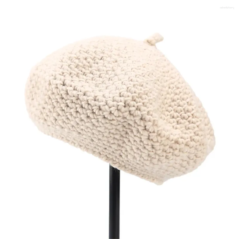 Berets Knitting Hats Women Fashion Winter Knitted Thickened Keep Warm Cap Solid Color Casual Loose Elastic Large Size French Ladies Hat