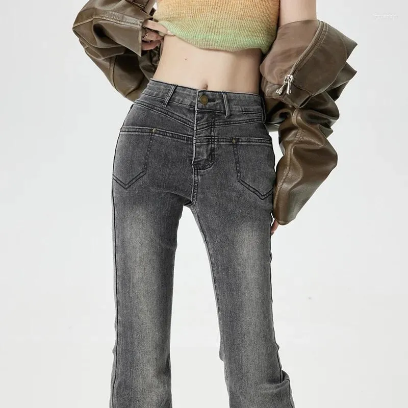 Y2k Flare Jeans - Womens Mid Waist Black Gray Denim Pants