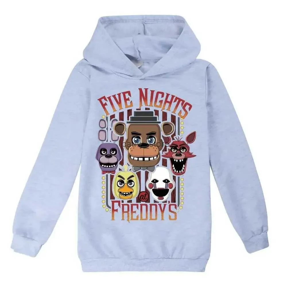 Pulôver FNAF Kids Hoodie 2023 Five Night at Freddys Moda Nova Impressão Bebê Meninas Meninos Traje Casual Algodão Manga Comprida ClothesL231215