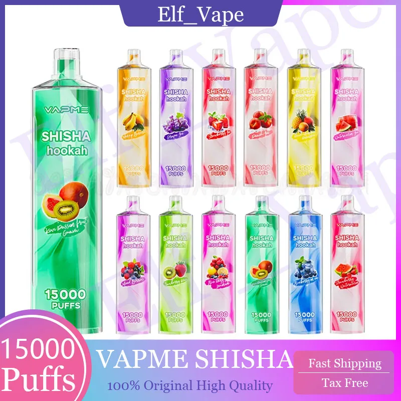 VAPME SHISHA 15000 PUFFS PENS VAPE DIPOSSABLE 15K Puff Vape Bang 24 ml CARTRIDGES PRÉFILLÉS POD 650 MAH RECHARGERABLE DE BATTERIE COULOR LED COULEUR