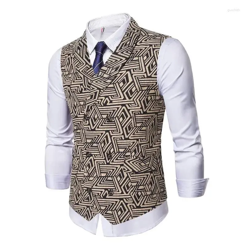 Men's Vests 2023 Autumn/Winter Fashion Green Fruit Collar Double Breasted Casual Fit Suit Vest