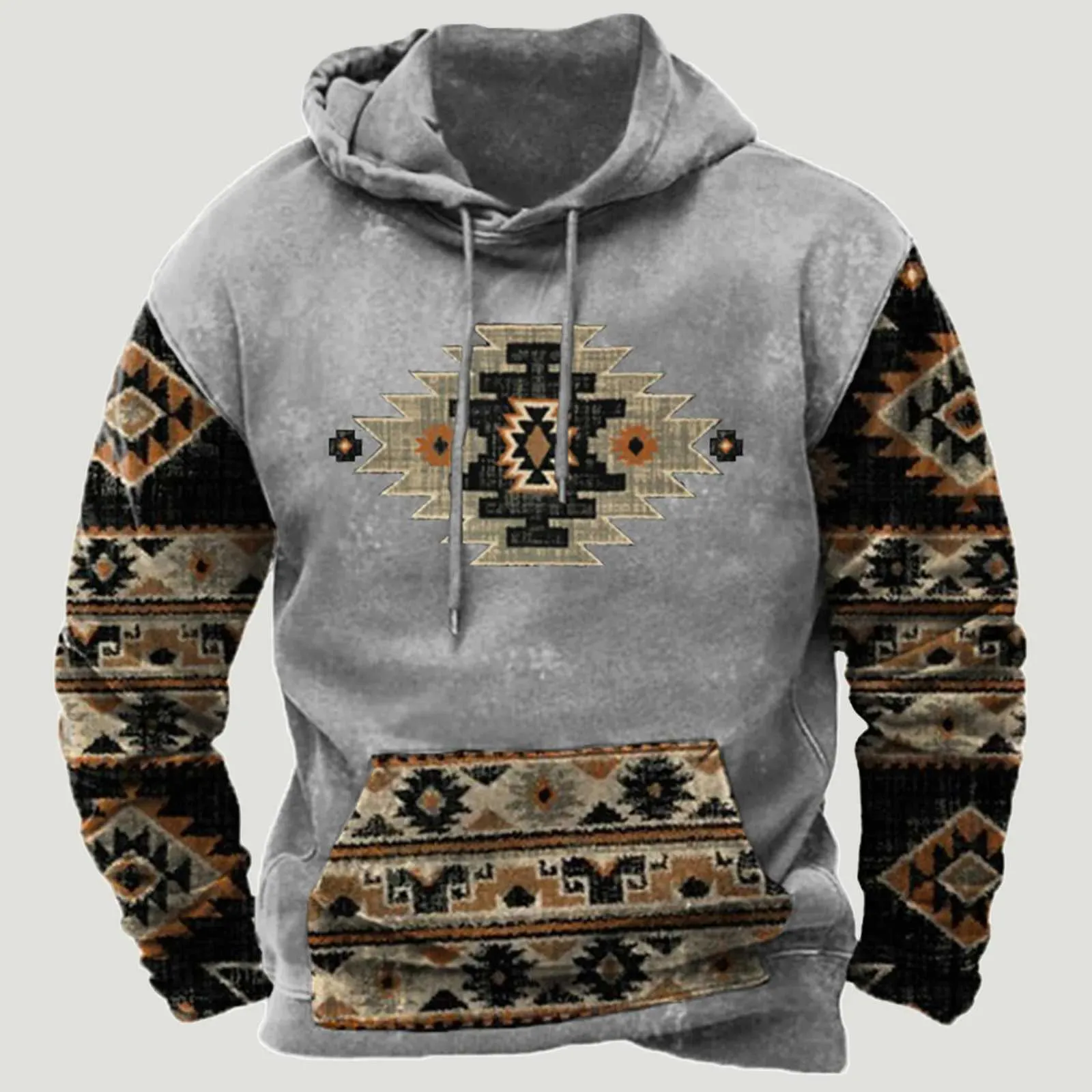 Taktiska jackor Autumn Pullover Hoodie män utomhus vandring tröjor träning Taktiska toppar män västerländska etniska tryck långärmad lös spårning2031218