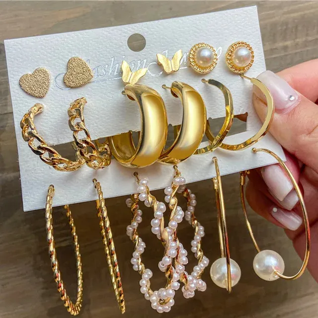 Dangle Chandelier 9 piece Acrylic Pearl Vintage Earrings Set for Women Jewelry Pendientes Circle Geometric Gifts 231219