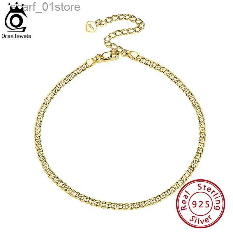 Anklets ORSA JEWELS 925 Sterling Silver Cuban Chain Anklets Fashion Women Summer 14K Gold Foot Bracelet Ankle Strs Jewelry Gifts SA11L231219