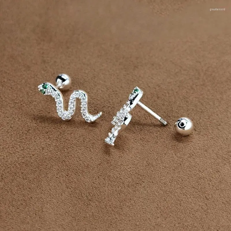 Stud Earrings Piercing Mini Snake Women Ins Fashion Silver Color Green Crystal Eye Tragus Cartilage Jewelry Wholesale KDE001