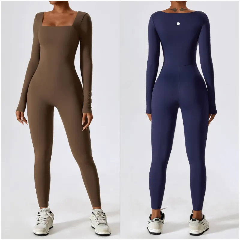 LL-8150 Womens Jumpsuits Yoga Outfits Long Sleeve Close-fitting Dance Gym One Piece Yoga Jumpsuit Long Pants Breathable Fast Dry