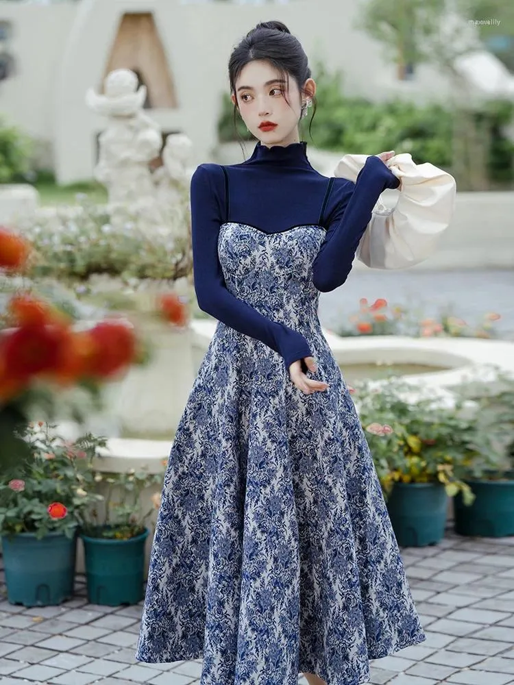 Work Dresses Autumn Fashion Two Piece Set Women High Neck Knit Thickened Flower Strapless Sexy Retro Strap Dress Elegant Womens Sets Winter From 39 75 DHgate
