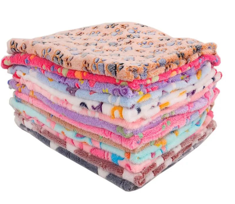 Pets Winter Blanket Floral Pet Sleep Warm Paw Print Towel Dog Cat Puppy Fleece Soft Dog Blanket Multi-size