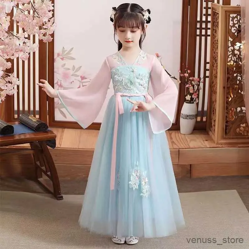 Robes de fille 3-10-12T nouvelle robe de printemps et d'automne Hanfu fille pour enfants Super immortelle robe ancienne robe Tang été Performance pour enfants