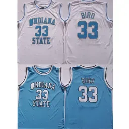 Men 33 Larry Bird Custom Indiana State Sycamores college jerseys blue white customize university basketball wear adult size stitched jersey