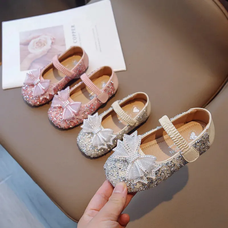 Flat shoes Kids Shoes Bow Princess Spring Autumn Sweet Crystal Flats Baby Soft-soled Mary Jane Loafer Footwear Size 23-35 231219