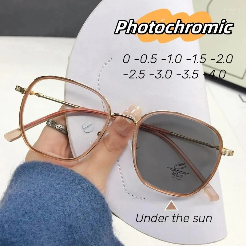 Sunglasses Fashion Design Pochromic Myopia Glasses Men Women Luxury Anti Blue Light Eyeglasses UV Eye Protection Diopter