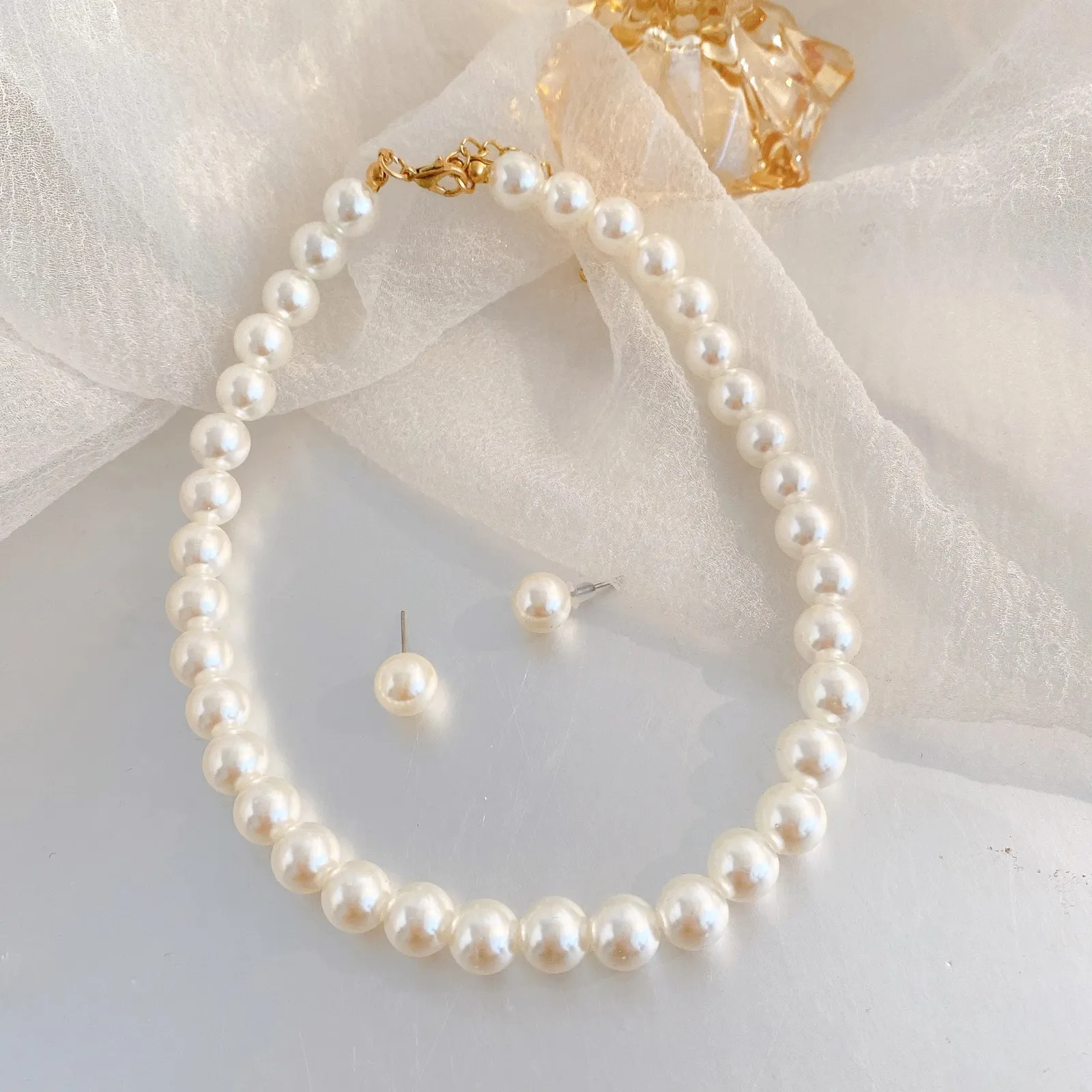 Ensembles de bijoux de mariage, collier de perles blanches, boucles d'oreilles, cadeaux de fête de noël pour femmes, 231219