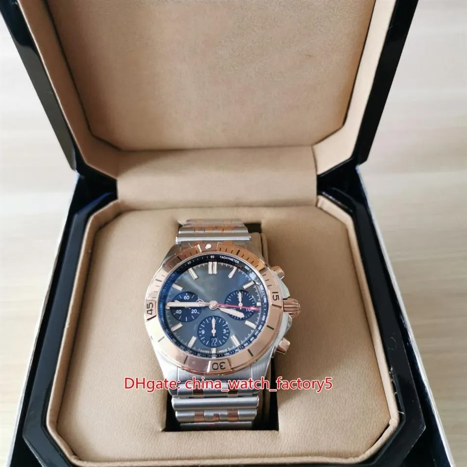 Gf fábrica relógios masculinos de super qualidade 42mm cronomat b01 42 18k ouro rosa safira cronógrafo eta 7750 movimento mecânico automa263s