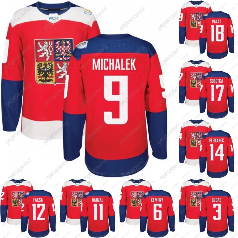 Camisa da seleção da República Tcheca da Copa do Mundo de Hóquei de 2016 3 Gudas 9 Michalek 11 Hanzal 12 Faksa 14 Plekanec 18 Palat 23 Jaskin 31 Pavelec Jerseys 43