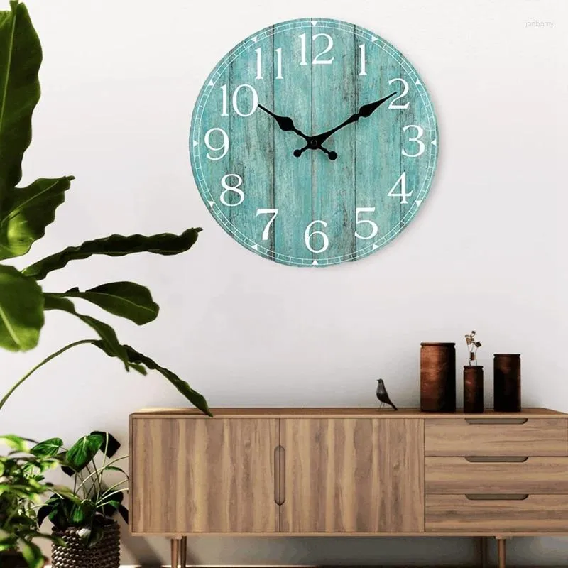 Horloges murales Horloge - Vert sarcelle Fonctionnant à piles Silencieux Non-tic-tac Turquoise Décoratif pour Bureau de Patio Durable