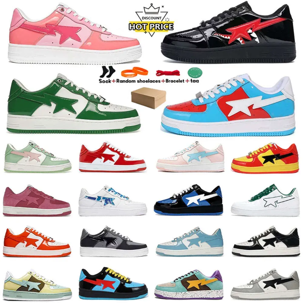 Designer Casual Sta Sk8 Chaussures pour hommes Femmes Low Tops Bapestass Casual Chaussures Shark Star SK8 cuir verni Noir Blanc Bleu Sports de plein air Baskets Baskets