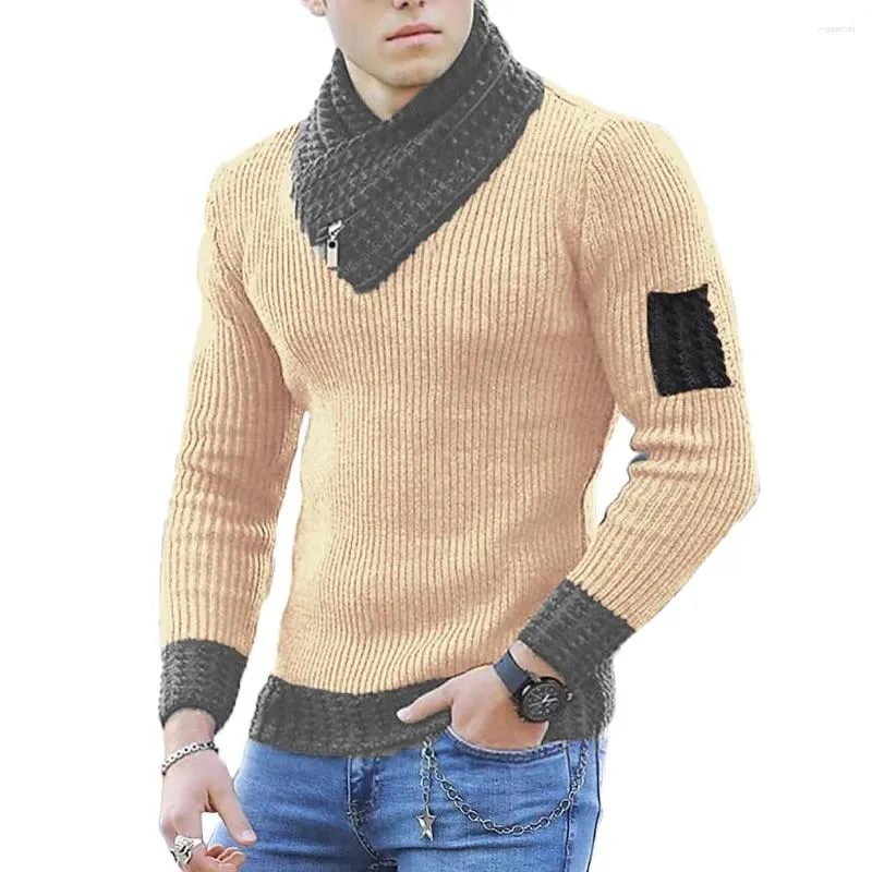 Maglioni da uomo Casual uomo sciarpa lavorata a maglia maglione a collo alto stile per uomo slim fit tinta unita caldo abbigliamento pullover in cotone vintage