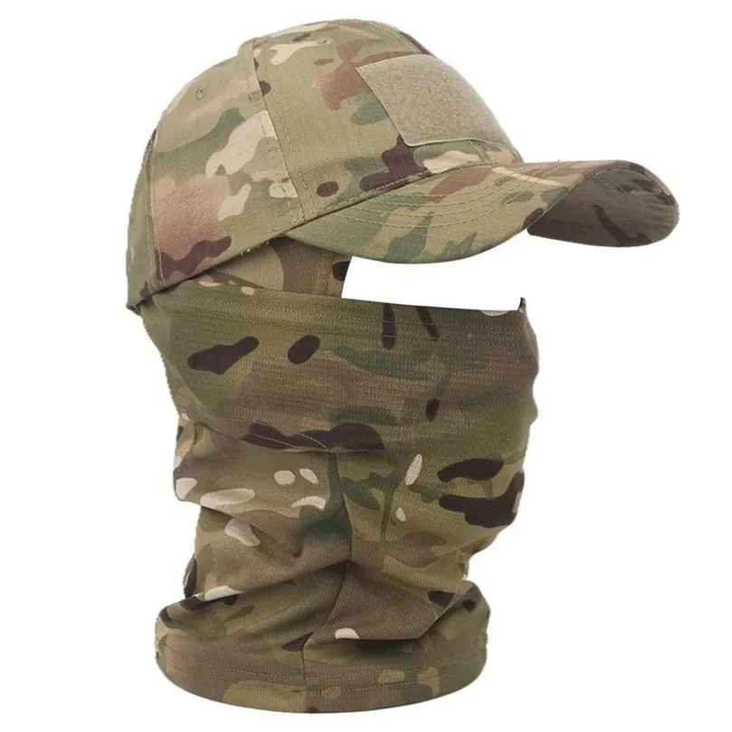 Masowe maski na twarz szyi gaiter wojskowy taktyczne czapki baseballowe Baseball Caps pełna twarz maska ​​maska ​​mężczyzn Summer Sun Hat Outdoor Hunting Camuflage Balaclava 231218
