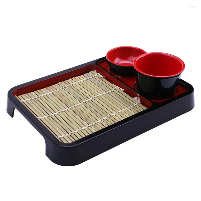 食器セットコールドヌードルプレート木製パレット付き竹マットレストラン料理長方形のトレイディナー日本語スタイルの食器腹筋