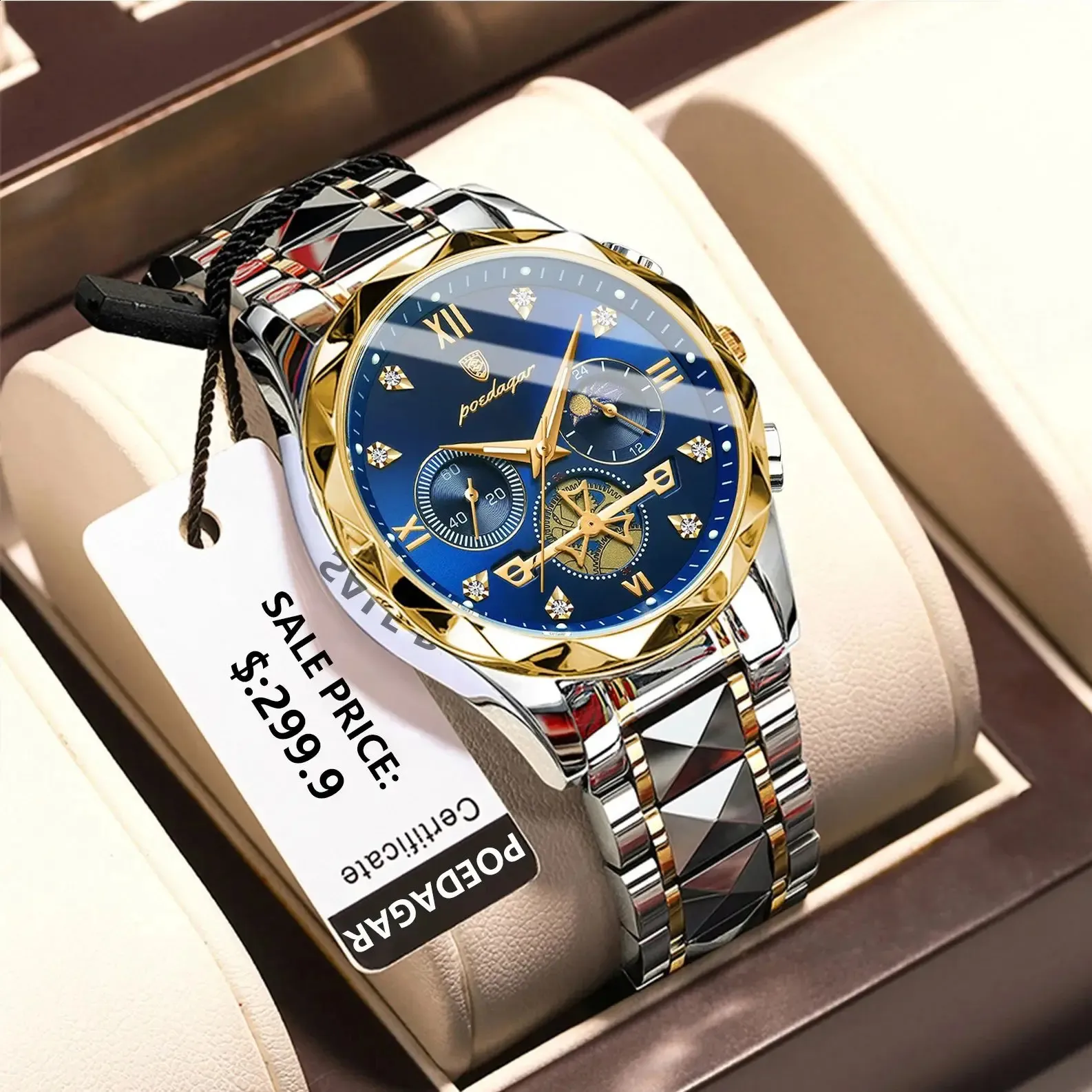 POEDAGAR Luxe herenhorloge Waterdicht Lichtgevend chronograaf horloge voor heren Roestvrij staal Heren quartzhorloges reloj hombre 231219