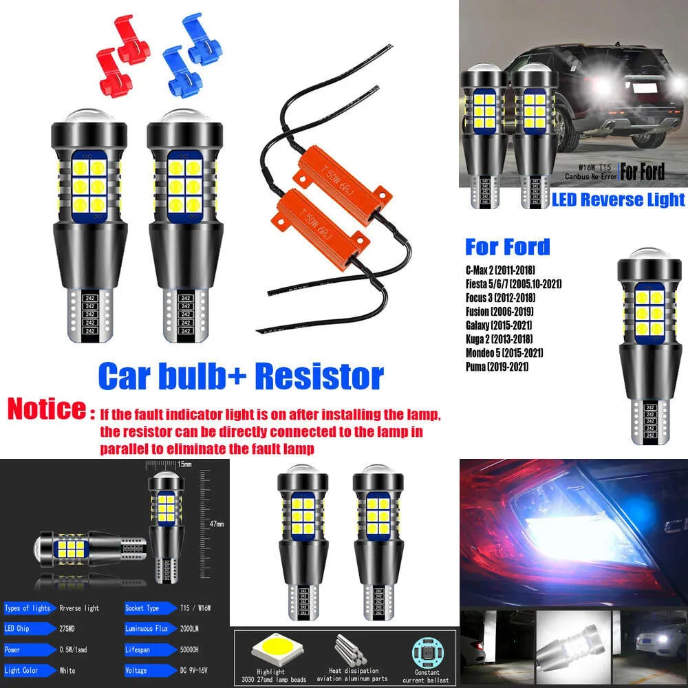 New Decorative Lights 2PCS LED Reverse Light W16W T15 Canbus 921 Backup Lamp For Ford C-Max Fiesta 5 6 7 Focus 3 Fusion Galaxy Kuga 2 Mondeo 5 Puma
