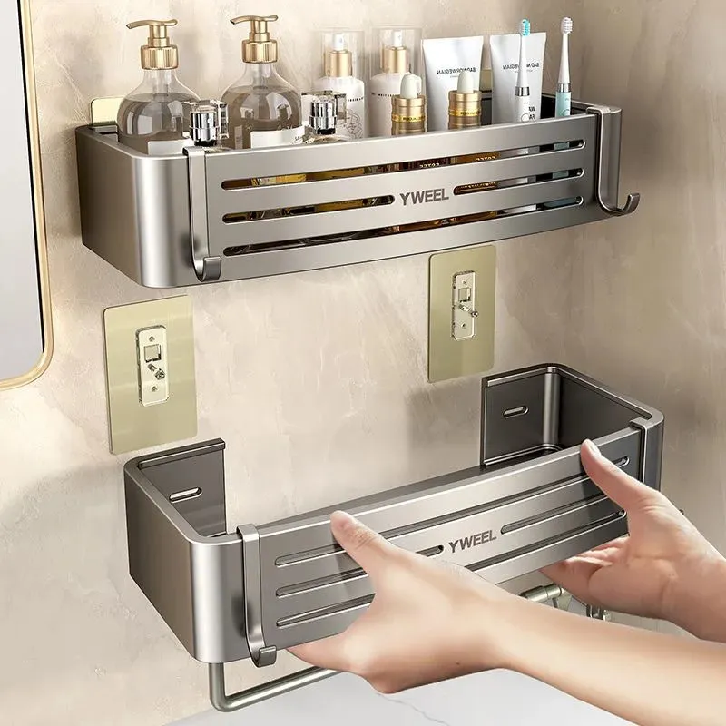 Estantes de baño sin estante para taladro, soporte de almacenamiento de maquillaje y champú, organizador de cocina, accesorios montados en la pared, aleación de aluminio 231218